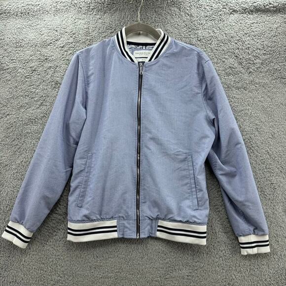Denim & Flowers Ricky Singh Men's Medium Oxford Zip‎ Up Jacket in Light Blue - Picture 1 of 11